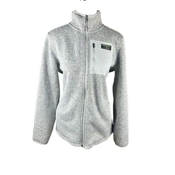 L.L.Bean Sweater Fleece Full-Zip Overlay Jacket Women's large Heather Gray Logo - Picture 2 of 6